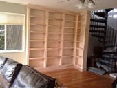 image shows the basic frame of a modern bookcase, which is a piece of furniture with shelves for storing books and other items